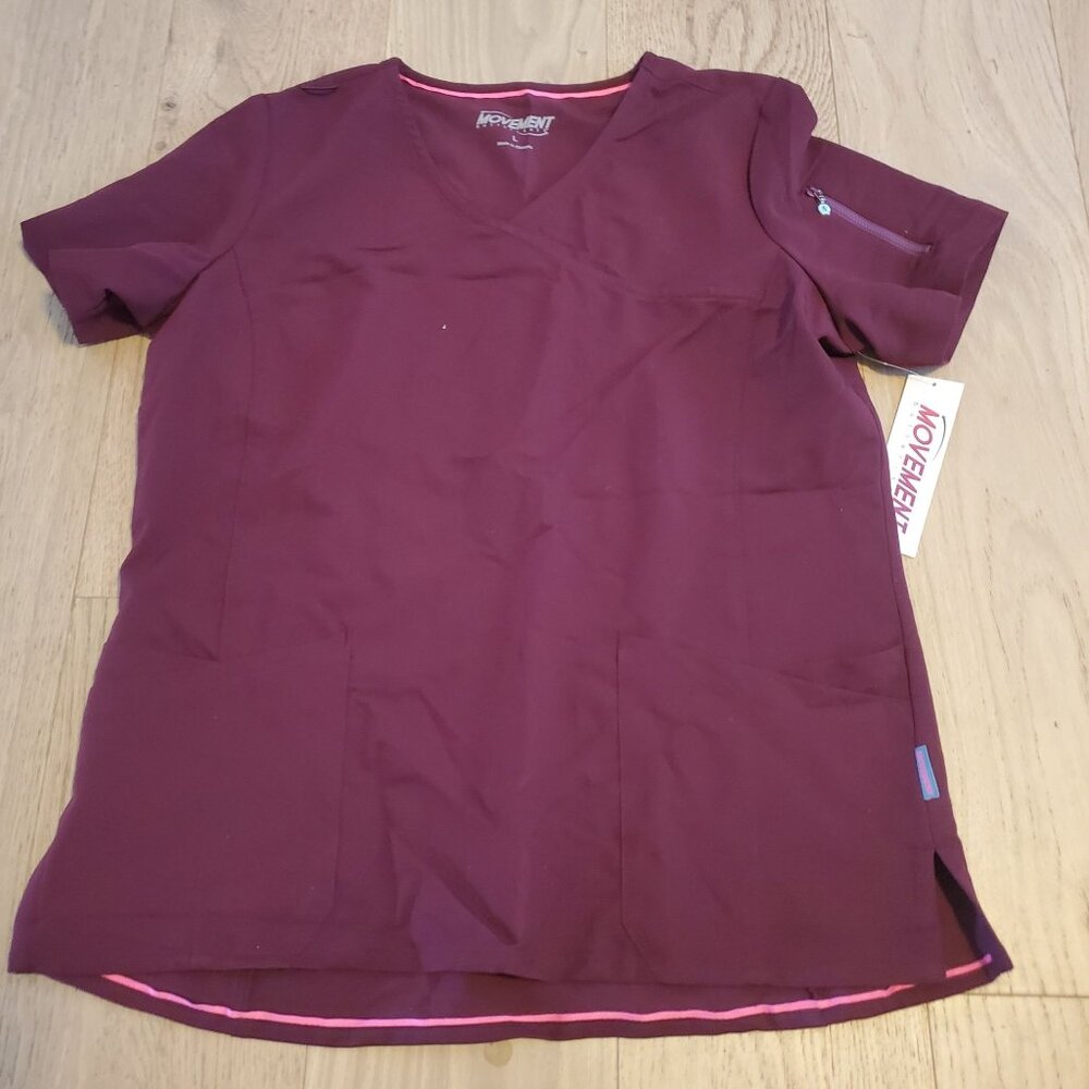 Butter-Soft Movement Womens Scrub Top With Pockets & Zippered Sleeve Burgundy L
